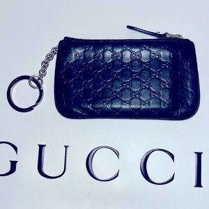 GUCCI Black Micro-GG Leather Key/ Card Case